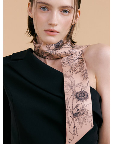 Botanic Garden Long Twilly Silk Scarf - Apricot Beige