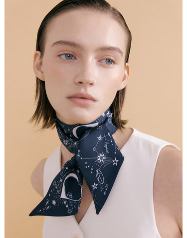 Zodiac Long Twilly Silk Scarf - Navy