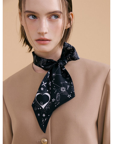 Zodiac Long Twilly Silk Scarf - Black