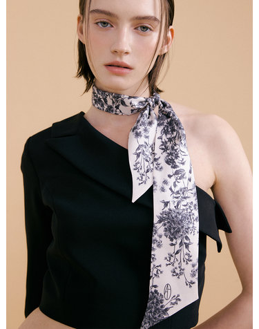 Le Jardin Long Twilly Silk Scarf - Charcoal/Ivory