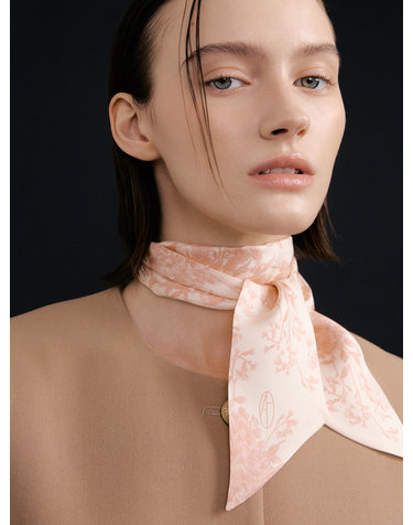 Le Jardin Long Twilly Silk Scarf - Rose/Cream Beige
