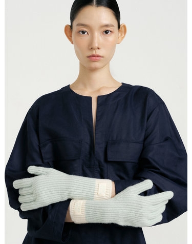 Cashmere Blend Ribbed Knit Gloves - Mint/Cream