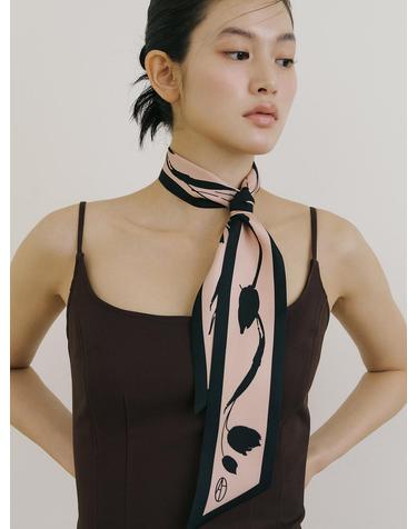 Bloom Long Twilly Silk Scarf - Rose