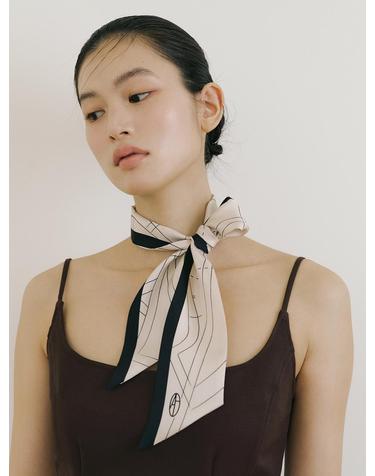 Pattern Long Twilly Silk Scarf - Beige