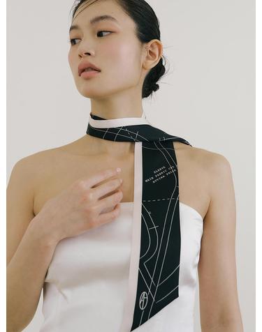Pattern Long Twilly Silk Scarf - Black