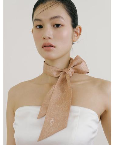 Bouquet Long Twilly Silk Scarf - Mocha