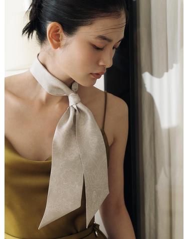 Bouquet Long Twilly Silk Scarf - Sand