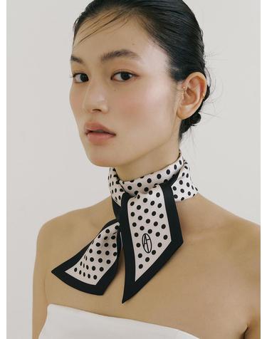 Dot Long Twilly Silk Scarf - Black/Cream