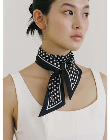 Dot Long Twilly Silk Scarf - Black