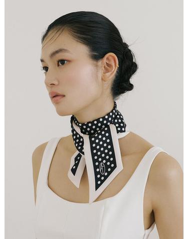 Dot Long Twilly Silk Scarf - Cream/Black