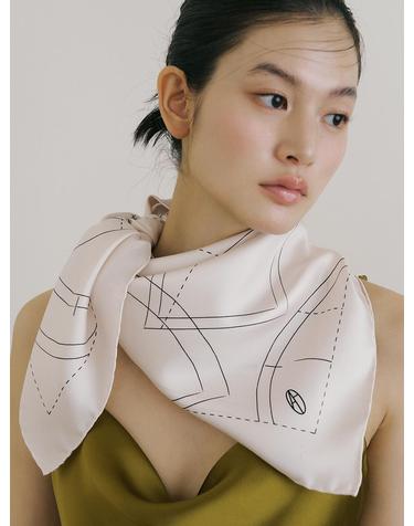 Pattern Square Silk Scarf 90 - Beige