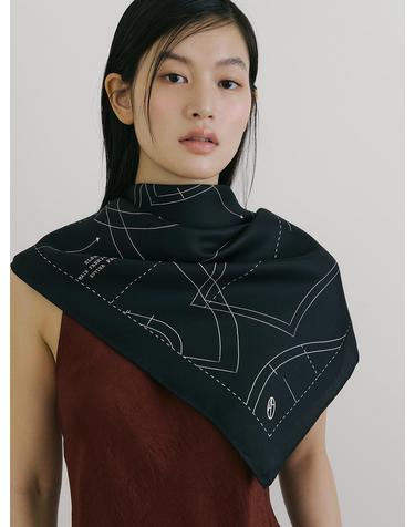 Pattern Square Silk Scarf 90 - Black