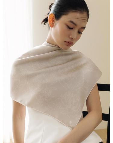 Bouquet Square Silk Scarf 90 - Sand