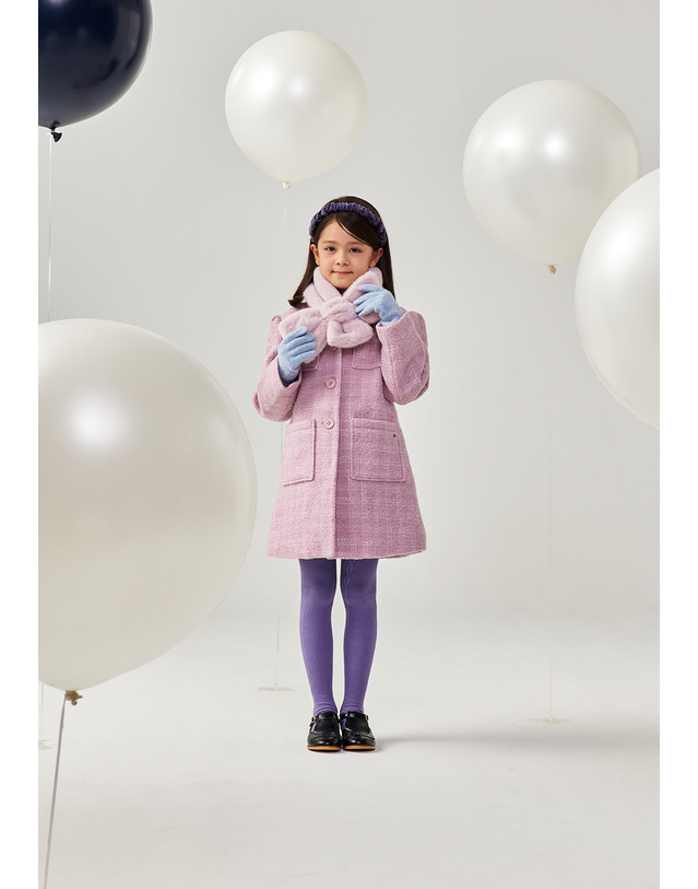 빈 BX62CT03VI 바이올렛 트위드 싱글 퍼카라 코트 착용컷