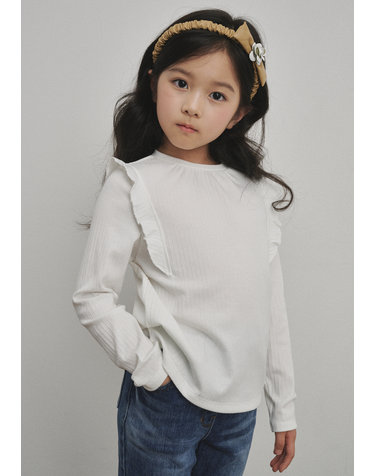 BA52TS01WT 화이트 골지 프릴 티셔츠
