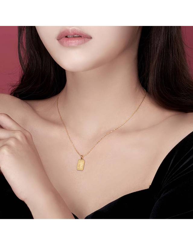 한국금다이아몬드거래소 [한국금다이아몬드] 여자 순금 목걸이 스퀘어 코인 24K 3.75g 18K장식 착용컷