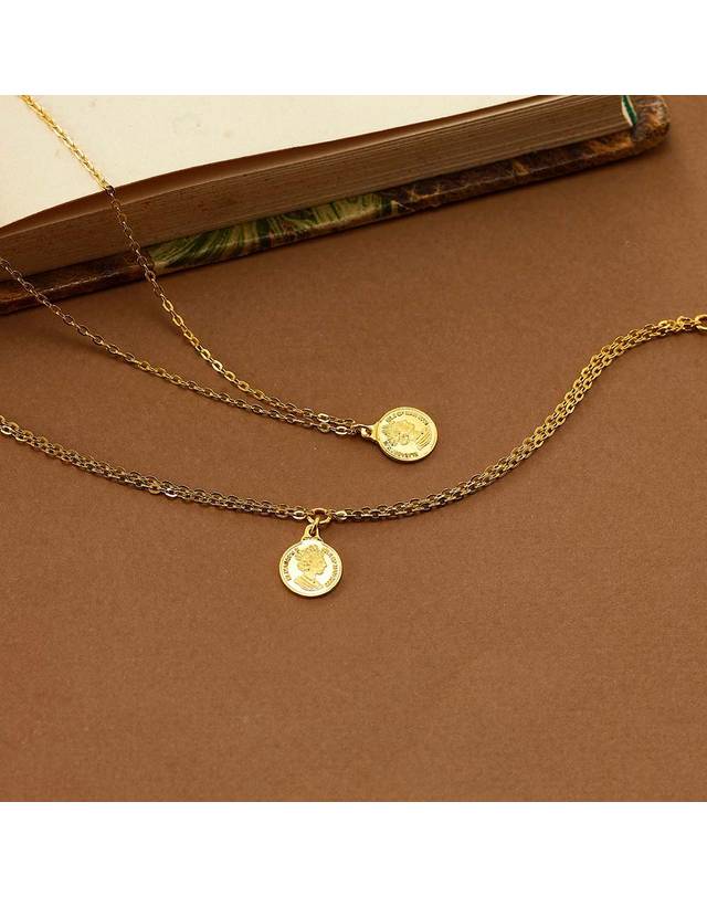 한국금다이아몬드거래소 [한국금다이아몬드] 여자 순금 목걸이 엘리자베스 코인 24K 3.75g 18K장식 착용컷