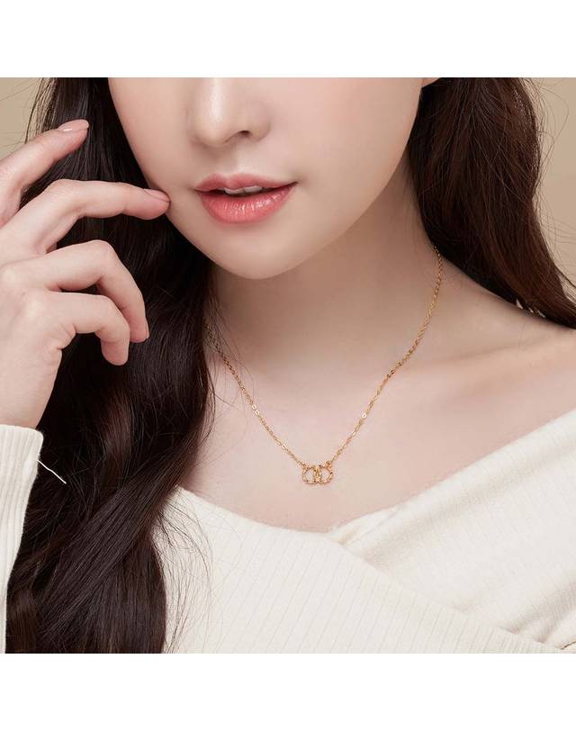 한국금다이아몬드거래소 [한국금다이아몬드] 여자 순금 목걸이 더블 써클 루비 24K 3.75g 18K장식 착용컷