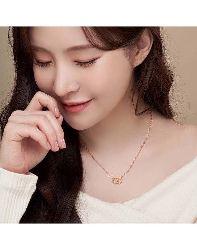 한국금다이아몬드거래소 [한국금다이아몬드] 여자 순금 목걸이 더블 써클 루비 24K 3.75g 18K장식 착용컷