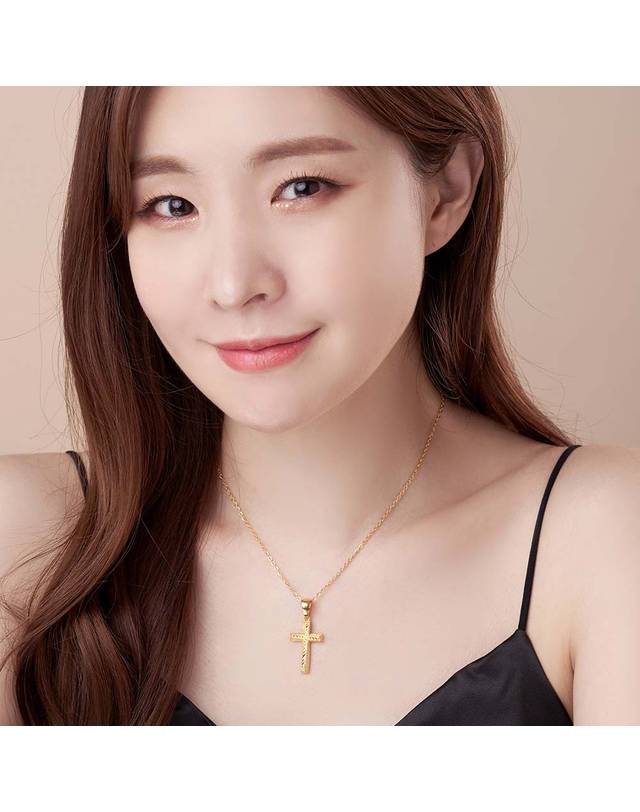 한국금다이아몬드거래소 [한국금다이아몬드] 여자 순금 목걸이 체인 컷팅 십자가 24K 7.5g 18K장식 착용컷