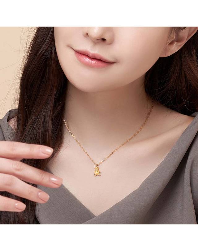 한국금다이아몬드거래소 [한국금다이아몬드] 여자 순금 목걸이 샌딩 베어 곰 24K 3.75g 18K장식 착용컷