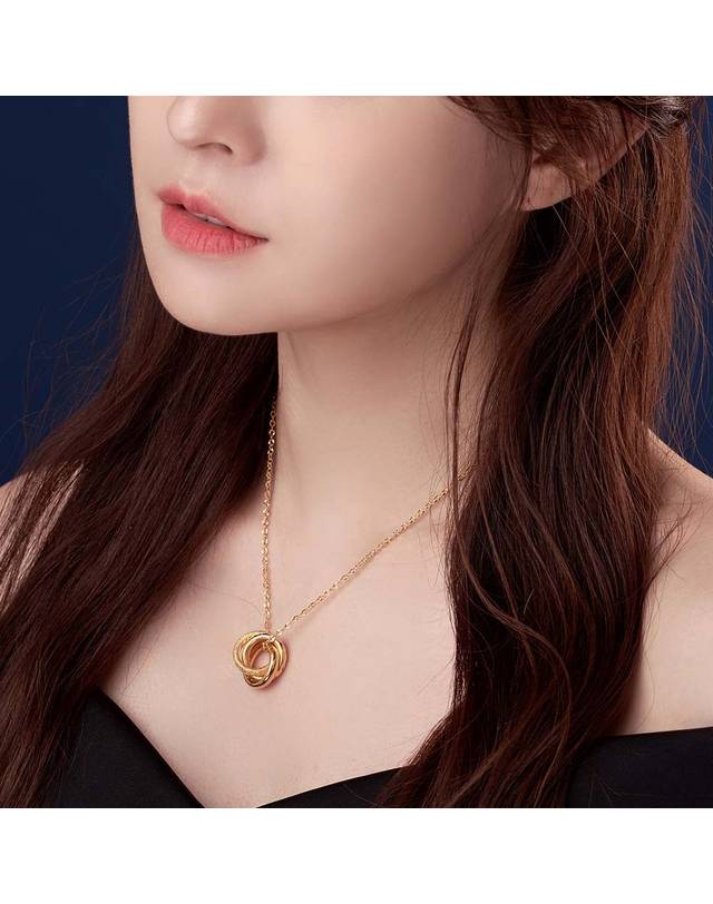 한국금다이아몬드거래소 [한국금다이아몬드] 여자 순금 목걸이 쓰리 링 블랜딩 24K 11.25g 18K장식 착용컷