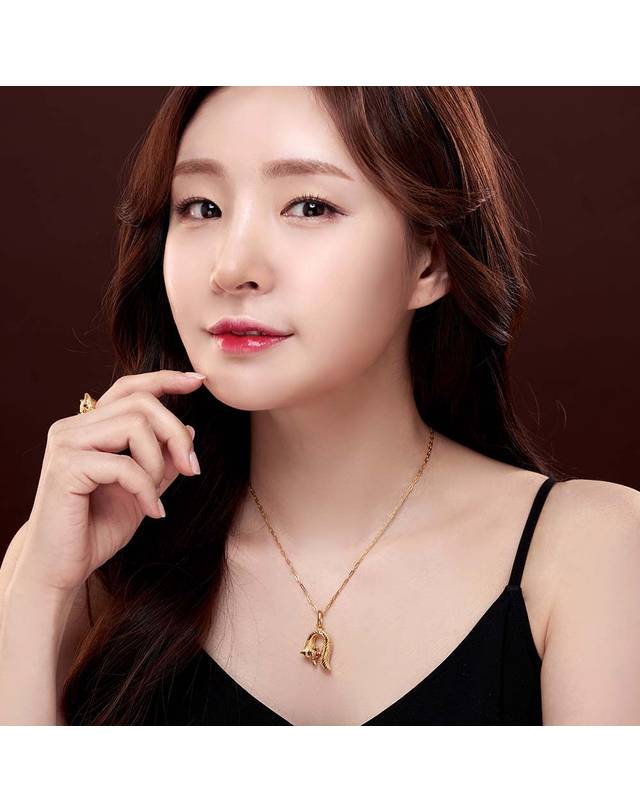 한국금다이아몬드거래소 [한국금다이아몬드] 여자 순금 목걸이 체인 루비 여우 24K 11.25g 18K장식 착용컷
