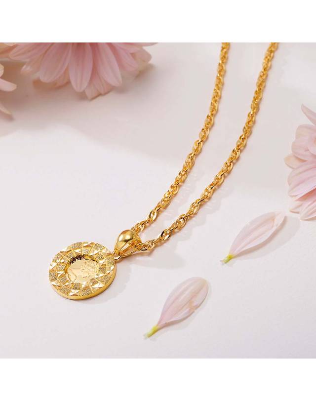 한국금다이아몬드거래소 [한국금다이아몬드] 여자 순금 목걸이 엘리자베스코인 24K 18.75g 18K장식 착용컷