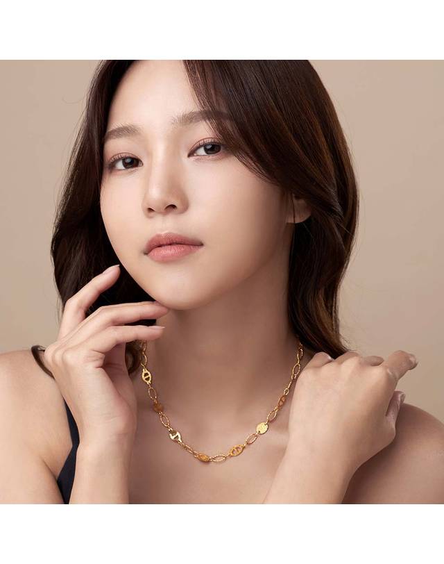 한국금다이아몬드거래소 [한국금다이아몬드] 여자 순금 목걸이 체인 은하수 24K 11.25g 18K장식 착용컷