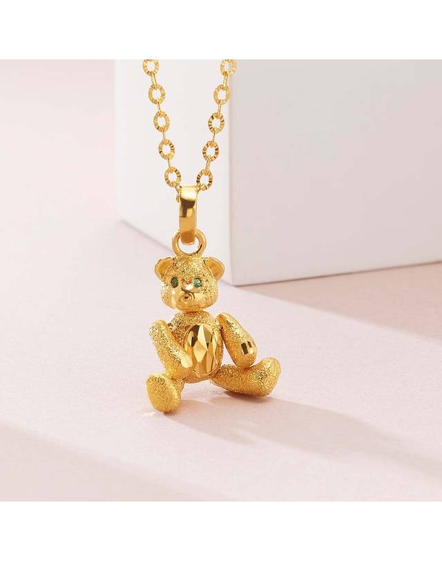 한국금다이아몬드거래소 [한국금다이아몬드] 여자 순금 목걸이 수호 곰돌이 24K 11.25g 18K장식 착용컷