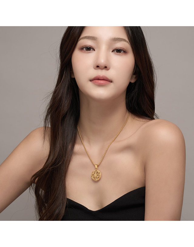 한국금다이아몬드거래소 [한국금다이아몬드] 여자 순금 목걸이 체인 라움 24K 18.75g 18K장식 착용컷