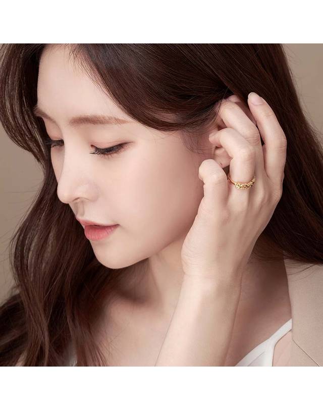 한국금다이아몬드거래소 [한국금다이아몬드] 여자 순금 반지 포 꽃 컷팅 24K 3.75g 애끼 검지 착용컷