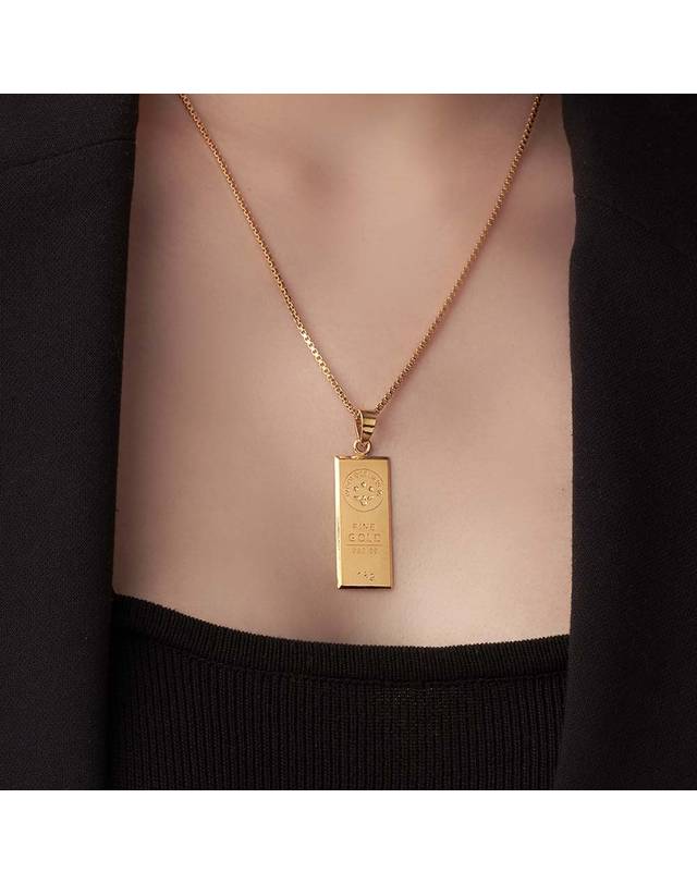 한국금다이아몬드거래소 [한국금다이아몬드] 여자 순금 펜던트 유광 김혜수 골드바 24K 3.75g 착용컷