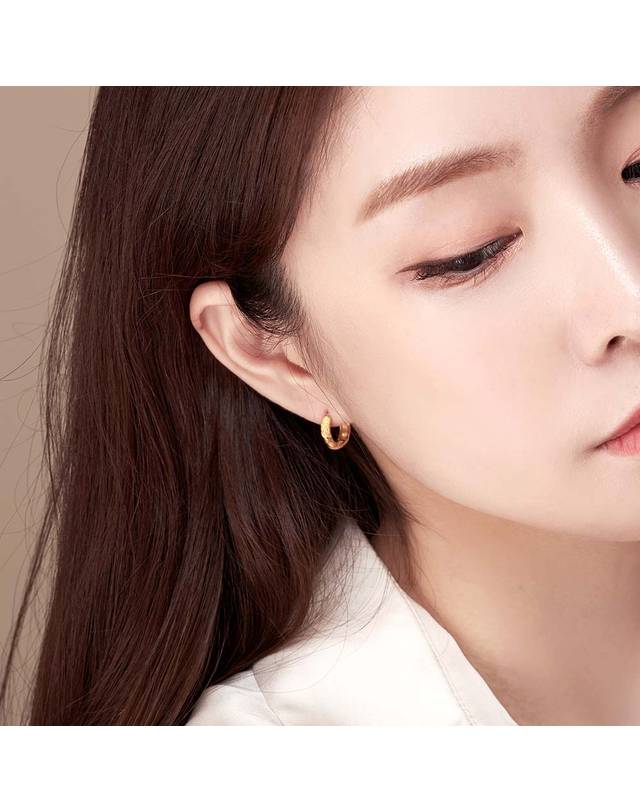 한국금다이아몬드거래소 [한국금다이아몬드] 여자 순금 원터치 귀걸이 원형 콤비 24K 3.75g 착용컷