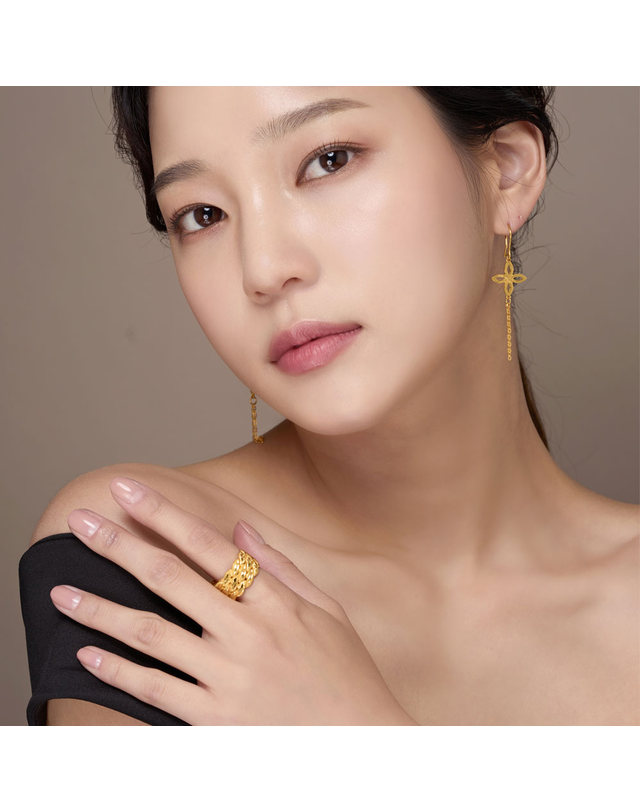 한국금다이아몬드거래소 [한국금다이아몬드] 여자 순금 반지 커팅 지그재그 24K 11.25g 애끼 검지 착용컷