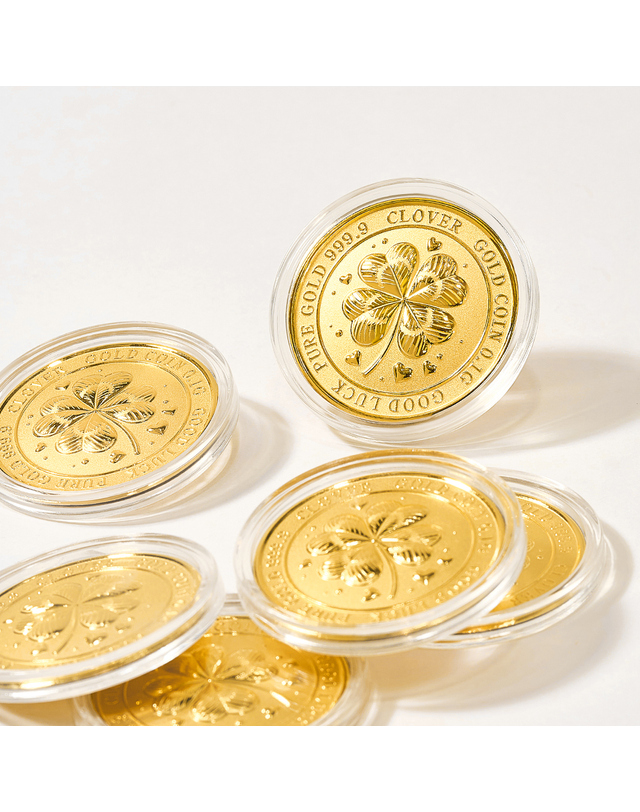 한국금다이아몬드거래소 [한국금다이아몬드] 순금 행운 럭키 클로버 코인 골드바 24K 0.1g 착용컷