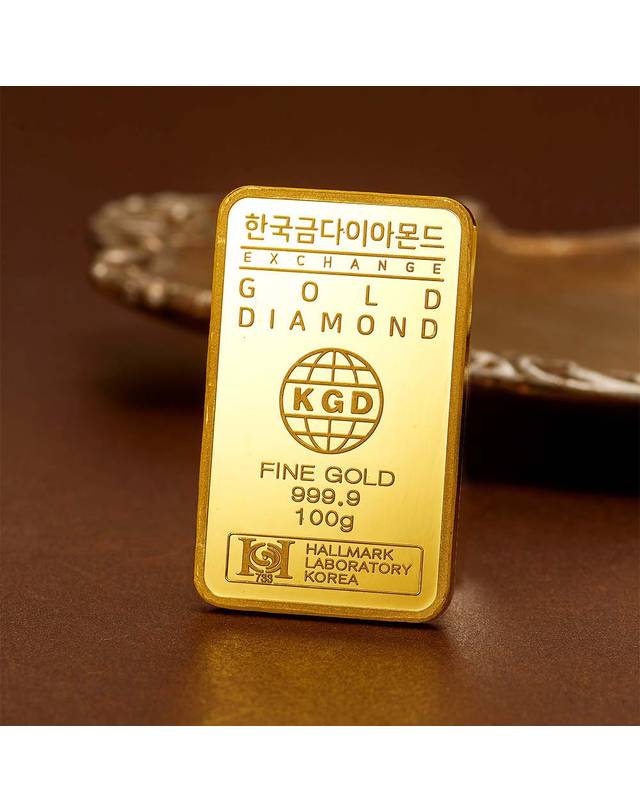 한국금다이아몬드거래소 [한국금다이아몬드] 순금 골드바 24K 100g 999.9 금시세 착용컷