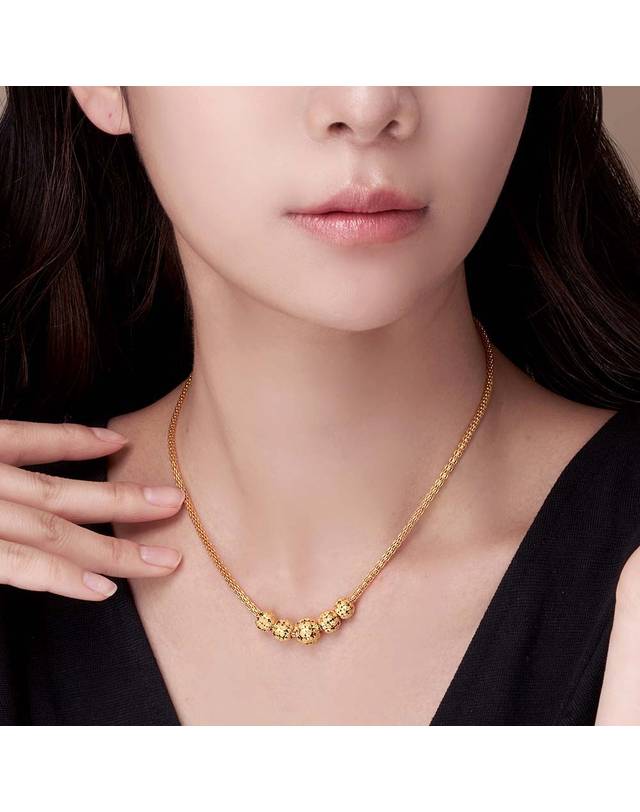 한국금다이아몬드거래소 [한국금다이아몬드] 여자 순금 목걸이 다이아 패턴 볼 24K 18.75g 18K장식 착용컷
