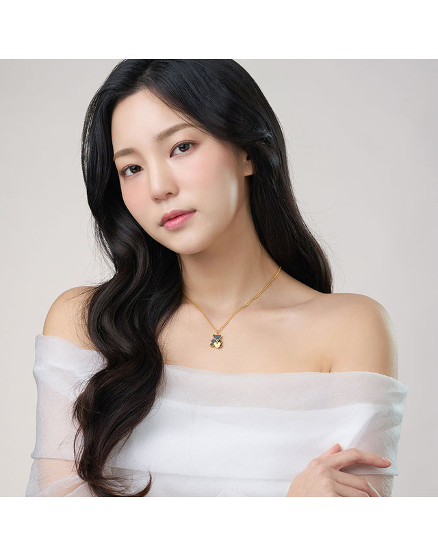 한국금다이아몬드거래소 [한국금다이아몬드] 순금 목걸이 리버스 하트 곰돌이 24K 11.25g 18K장식 착용컷