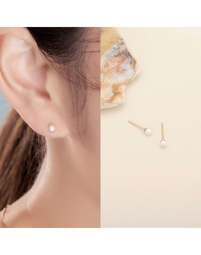 한국금다이아몬드 [모아르] 14K 귀걸이 핀 침 금귀걸이 라끄벨 진주 4mm 착용컷