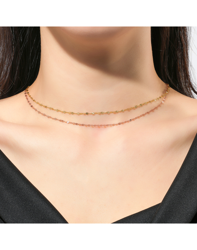 한국금다이아몬드 [모아르] 14K 아트 체인 목걸이 줄 핑크 골드 1.8mm 착용컷