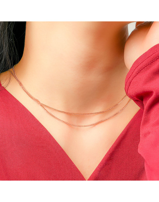 한국금다이아몬드 [모아르] 14K 민줄 체인 목걸이 줄 핑크 골드 1.6mm 착용컷
