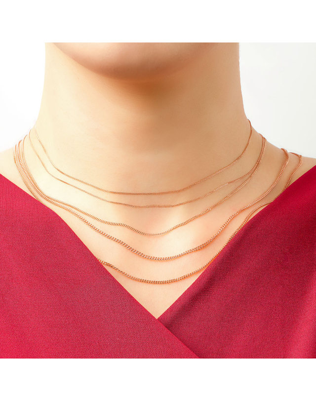 한국금다이아몬드 [모아르] 14K 민줄 체인 목걸이 줄 핑크 골드 1.6mm 착용컷