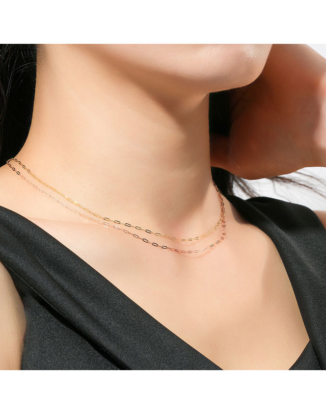 한국금다이아몬드 [모아르] 18K 미니 클립 체인 목걸이 줄 핑크 골드 1.4mm 착용컷