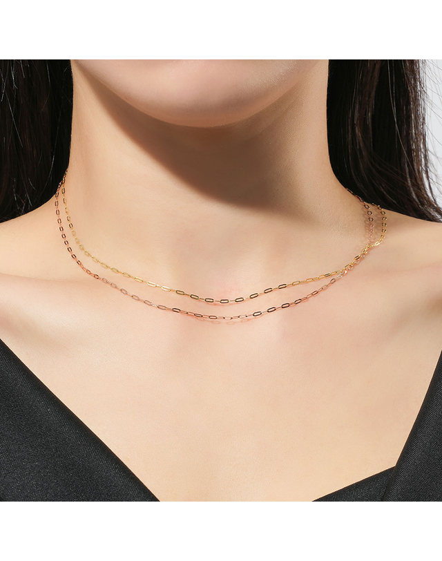 한국금다이아몬드 [모아르] 18K 미니 클립 체인 목걸이 줄 핑크 골드 1.4mm 착용컷