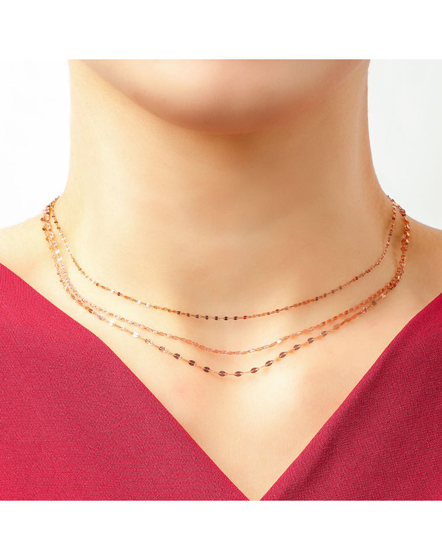 한국금다이아몬드 [모아르] 14K 잠자리 체인 목걸이 줄 핑크 골드 1.7mm 착용컷