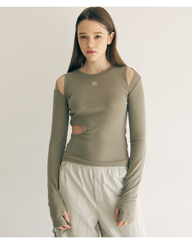 SIDE CUT OUT LONG SLEEVE_KHAKI
