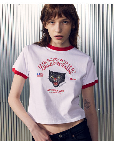 FEISTY CAT SHORT SLEEVE TEE_WHITE/RED