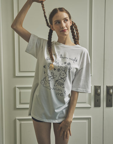 DANCING RABBIT OVERSIZE T-SHIRT_WHITE