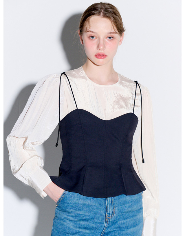오프닝선샤인 Peplum bustier top black 착용컷